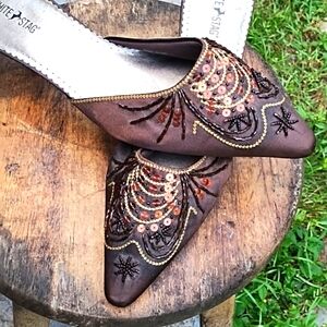White Stag Brown Embellished Heels